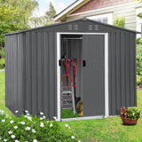 FHFO Storage Shed, Galvanized Steel Sheds & Outdoor Storage Cabinet with Sliding Door, Garden Metal Shed for Tool, Bike, Lawn Mower, Backyard, Patio, Olive Gray