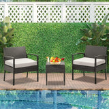 FHFO 3 Pieces Wicker Bistro Set, Outdoor Rattan Patio Conversation Set with Thickened Cushions for Garden Balcony Backyard Porch Lawn, Black Rattan & Red Cushion