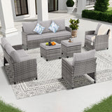 6 Pieces Outdoor Patio Furniture Set, Wicker Outdoor Sectional Conversation Couch Set