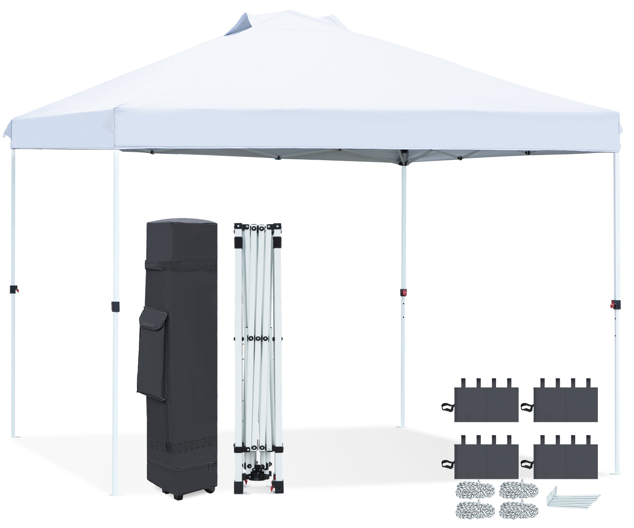 FHFO Canopy Tent 10x10ft Pop Up Gazebo Canopy Shade Outdoor Tent Waterproof&Sunscreen, High Density Silver Coated Oxford Tent,Adjustable Height,8 Stakes,4 Sandbags,4 Ropes,1 Carrying Bag,White