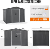 FHFO Storage Shed, Galvanized Steel Sheds & Outdoor Storage Cabinet with Sliding Door, Garden Metal Shed for Tool, Bike, Lawn Mower, Backyard, Patio, Olive Gray