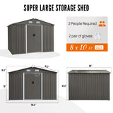 FHFO Storage Shed, Galvanized Steel Sheds & Outdoor Storage Cabinet with Sliding Door, Garden Metal Shed for Tool, Bike, Lawn Mower, Backyard, Patio, Olive Gray