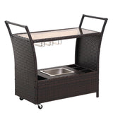 FHFO Outdoor Patio Wicker Bar, Rattan Counter Table with 2 Storage Shelves, 2 Steel Shelves for Backyard, Poolside, Garden