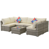 FHFO 7/8 Pieces Patio Furniture Set,Wicker Outdoor Conversation Set,Rattan Sectional Sofa Set