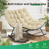 Patio Rocking Papasan Chair, Outdoor & Indoor Egg Reading Recliner Chair, Oversized Royal Comfy Lounge Rocker with Large Cushion and Ottoman for Bedroom, Living Room, Porch,Beige