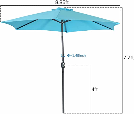 FHFO 9' Patio Outdoor Table Umbrella Large Sun Market Umbrella with Easy Push Button Tilt and Crank, 6 Sturdy Ribs Fade Resistant Waterproof for Beach, Pool, Deck, Backyard