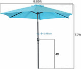 FHFO 9' Patio Outdoor Table Umbrella Large Sun Market Umbrella with Easy Push Button Tilt and Crank, 6 Sturdy Ribs Fade Resistant Waterproof for Beach, Pool, Deck, Backyard