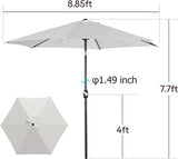 FHFO 9' Patio Outdoor Table Umbrella Large Sun Market Umbrella with Easy Push Button Tilt and Crank, 6 Sturdy Ribs Fade Resistant Waterproof for Beach, Pool, Deck, Backyard