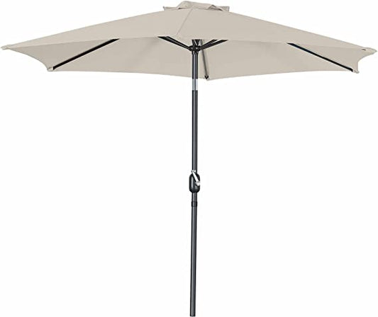 FHFO 9' Patio Outdoor Table Umbrella Large Sun Market Umbrella with Easy Push Button Tilt and Crank, 6 Sturdy Ribs Fade Resistant Waterproof for Beach, Pool, Deck, Backyard