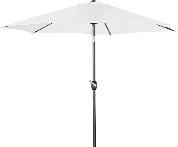 FHFO 9' Patio Outdoor Table Umbrella Large Sun Market Umbrella with Easy Push Button Tilt and Crank, 6 Sturdy Ribs Fade Resistant Waterproof for Beach, Pool, Deck, Backyard