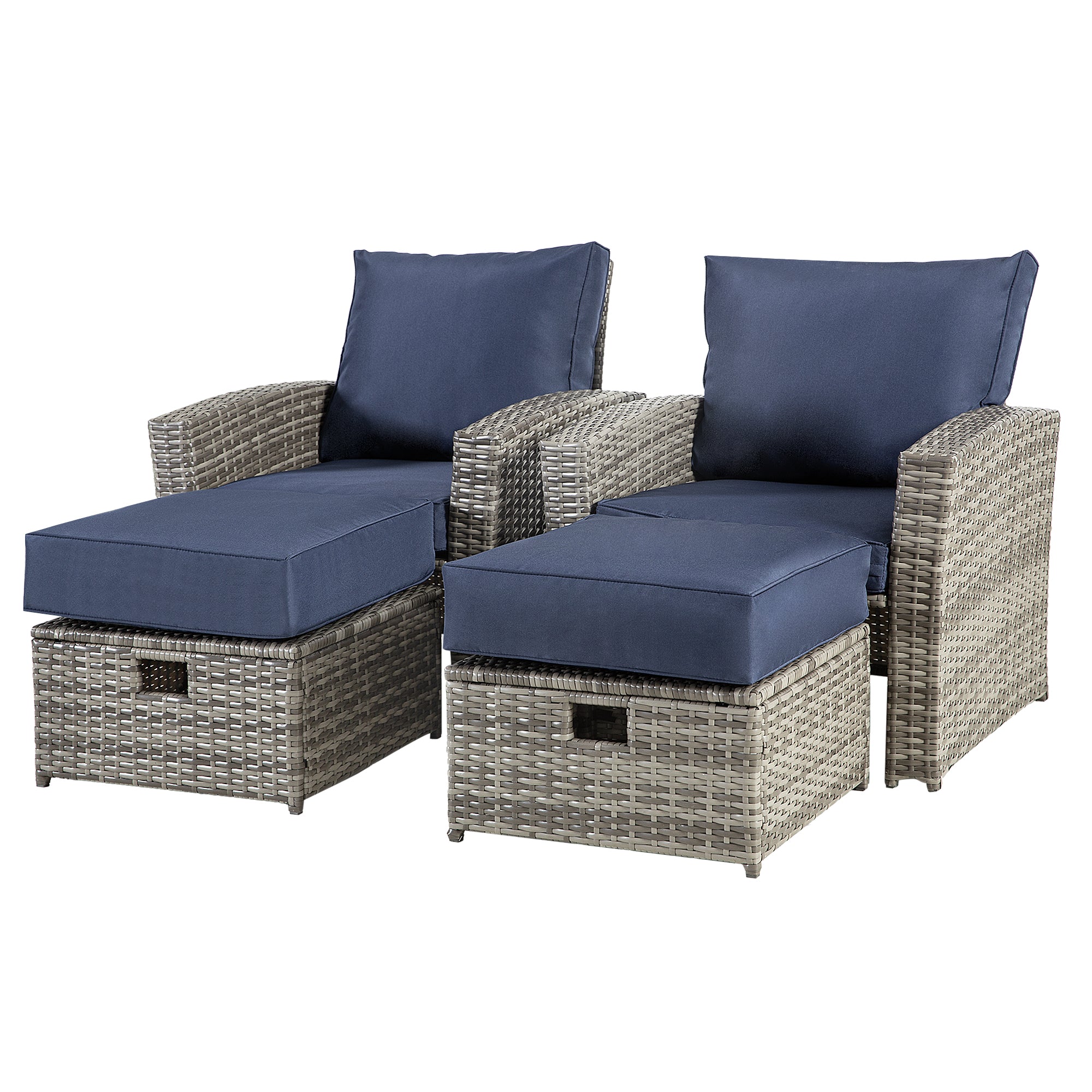 4-piece outdoor chat set, all-weather rattan patio chairs with footstool for patio, backyard and garden