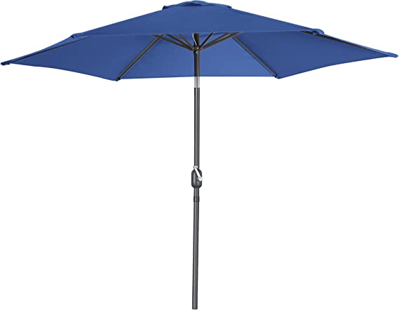 FHFO 9' Patio Outdoor Table Umbrella Large Sun Market Umbrella with Easy Push Button Tilt and Crank, 6 Sturdy Ribs Fade Resistant Waterproof for Beach, Pool, Deck, Backyard