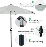 FHFO 9' Patio Outdoor Table Umbrella Large Sun Market Umbrella with Easy Push Button Tilt and Crank, 6 Sturdy Ribs Fade Resistant Waterproof for Beach, Pool, Deck, Backyard