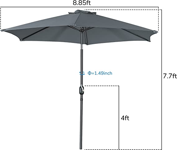 FHFO 9' Patio Outdoor Table Umbrella Large Sun Market Umbrella with Easy Push Button Tilt and Crank, 6 Sturdy Ribs Fade Resistant Waterproof for Beach, Pool, Deck, Backyard