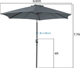 FHFO 9' Patio Outdoor Table Umbrella Large Sun Market Umbrella with Easy Push Button Tilt and Crank, 6 Sturdy Ribs Fade Resistant Waterproof for Beach, Pool, Deck, Backyard