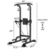 FHFO Power Tower Dip Station Pull Up Bar for Home Gym, Adjustable Height Multi-Function Workout Equipment Strength Training Machine for Men Women