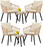 FHFO 3 Pieces Wicker Bistro Sets, Outdoor Rattan Conversation Furniture with Soft Cushions and Glass Table for Patio,Backyard ,Balcony,Deck