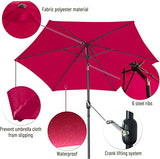 FHFO 9' Patio Outdoor Table Umbrella Large Sun Market Umbrella with Easy Push Button Tilt and Crank, 6 Sturdy Ribs Fade Resistant Waterproof for Beach, Pool, Deck, Backyard