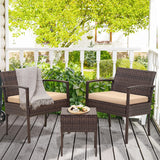 FHFO Patio Furniture Set Outdoor Furniture Outdoor Patio Furniture Set 3 Pieces Patio Conversation Set Table and Chairs with Cushions for Garden Balcony Backyard Porch Lawn Brown Rattan White Cushion