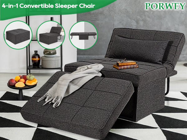 Convertible Sofa Bed,4 in 1 Multi Function Ottoman Bed,Assembly-Free Chair Bed Sleeper with Adjustable Backrest and Pillow