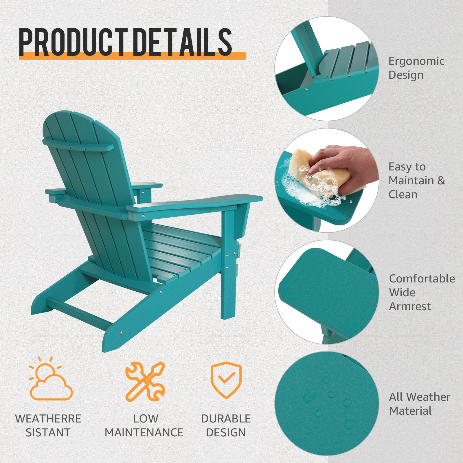 FHFO Adirondack Chairs set,Patio Outdoor Chairs,Fire Pit Chairs,Plastic Resin Deck Chair Weather Resistant Lounge Chair