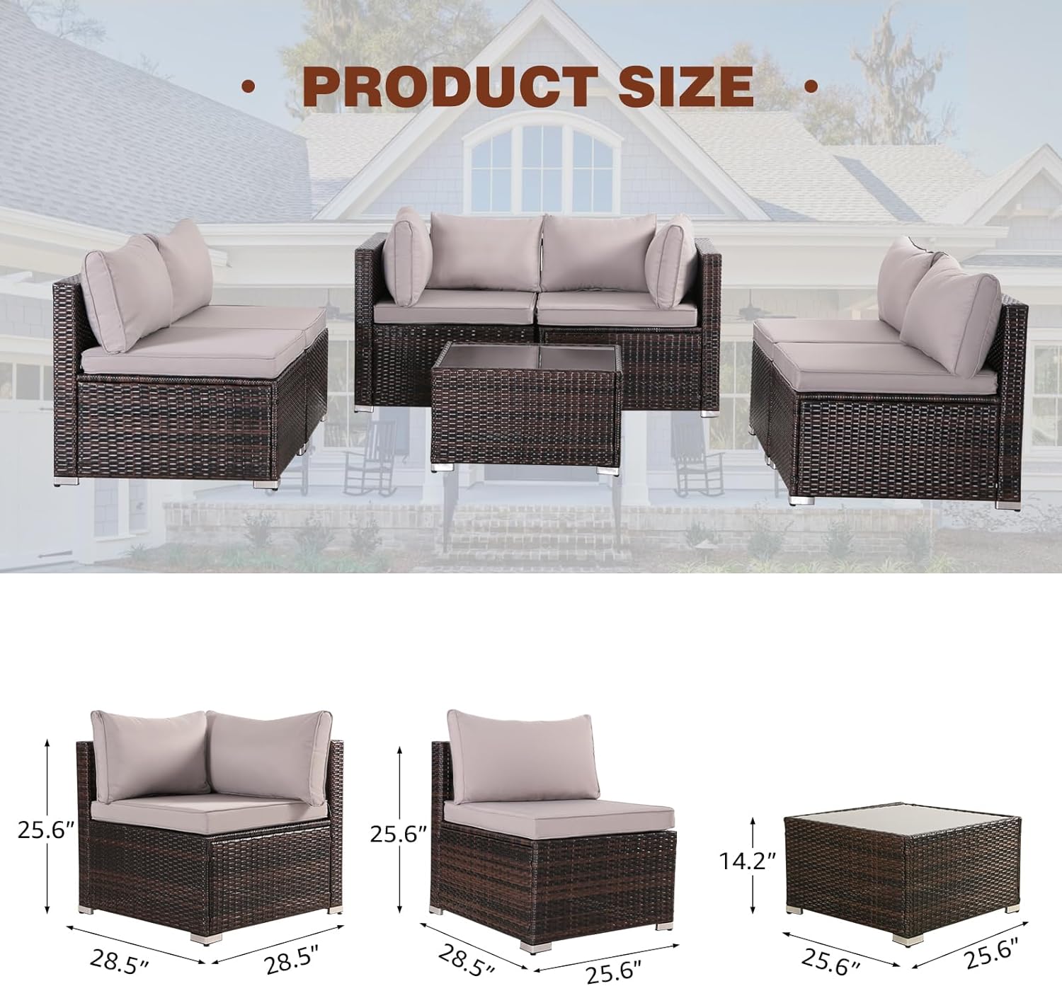 FHFO 7/8 Pieces Patio Furniture Set,Wicker Outdoor Conversation Set,Rattan Sectional Sofa Set w/Washable Cushions & Glass Coffee Table for Porch Poolside