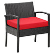 FHFO 3 Pieces Wicker Bistro Set, Outdoor Rattan Patio Conversation Set with Thickened Cushions for Garden Balcony Backyard Porch Lawn, Black Rattan & Red Cushion