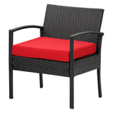 FHFO 3 Pieces Wicker Bistro Set, Outdoor Rattan Patio Conversation Set with Thickened Cushions for Garden Balcony Backyard Porch Lawn, Black Rattan & Red Cushion