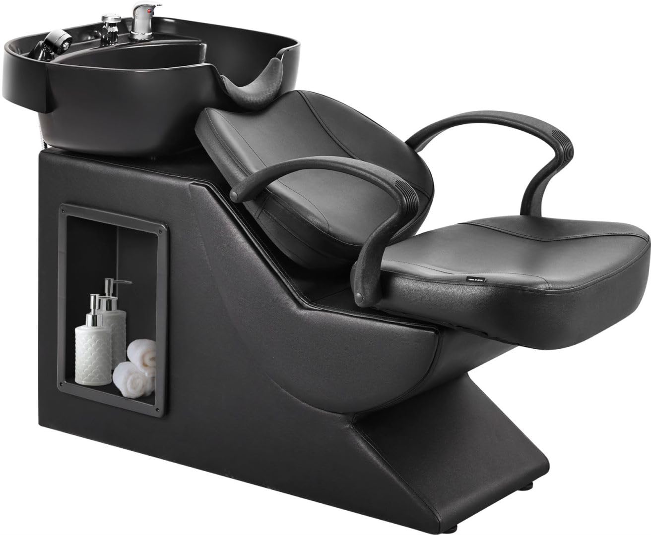 Shampoo Bowl and Chair Set for Salon, Backwash Barber Chair,ABS Plastic Shampoo Bowl Sink Unit w/Independent Footrest for Beauty Spa Barbershop