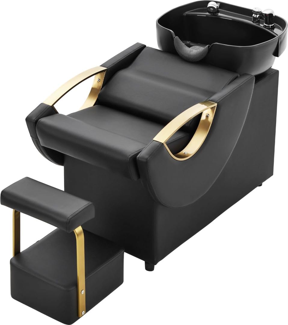 Shampoo Bowl and Chair Set for Salon, Backwash Barber Chair,ABS Plastic Shampoo Bowl Sink Unit w/Independent Footrest for Beauty Spa Barbershop