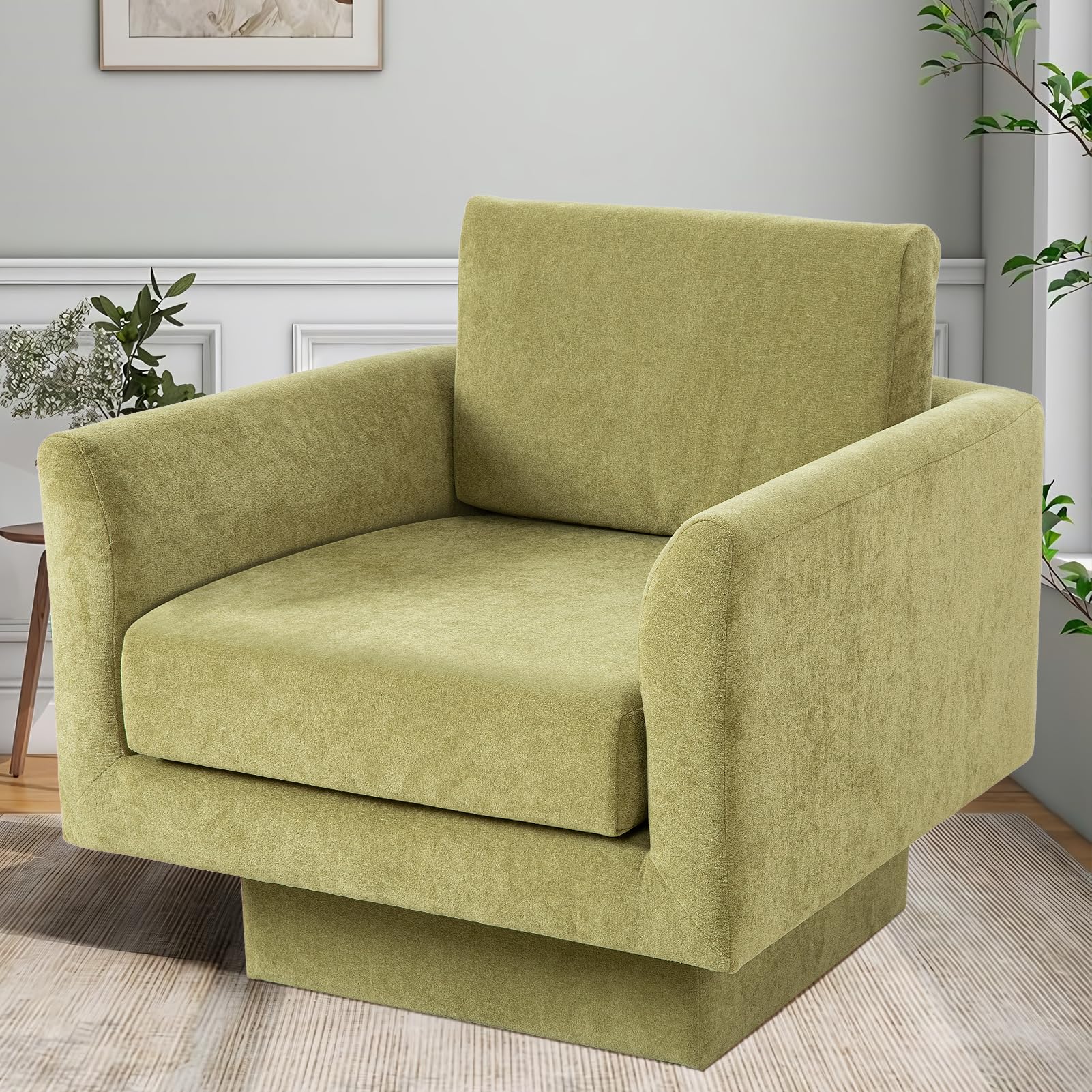 360°Swivel Accent Chair for Living Room,Chaise Lounge Indoor with Neck Support Pillow &Wide Armrests,Modern Swivel Chair for Office Couch, Reading Chair,Oversized Recliner.