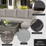 7 Pieces Outdoor Patio Furniture Set Modular Patio Set Wicker Outdoor Sectional Sofa Set PE Rattan Patio Conversation Sets with Cushions & Coffee Table for Outside, Garden, Poolside, Porch, Gray