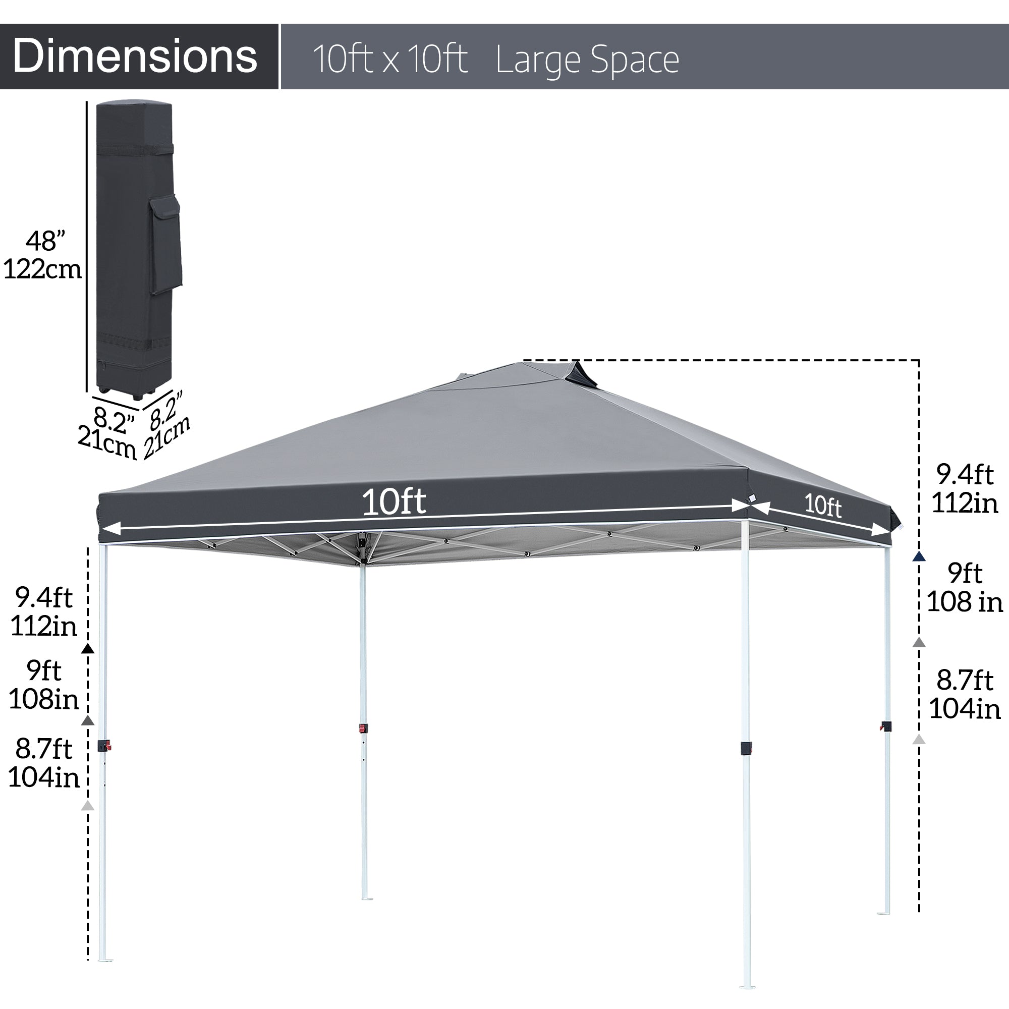 FHFO Canopy Tent 10x10ft Pop Up Gazebo Canopy Shade Outdoor Tent Waterproof&Sunscreen, High Density Silver Coated Oxford Tent,Adjustable Height,8 Stakes,4 Sandbags,4 Ropes,1 Carrying Bag,White