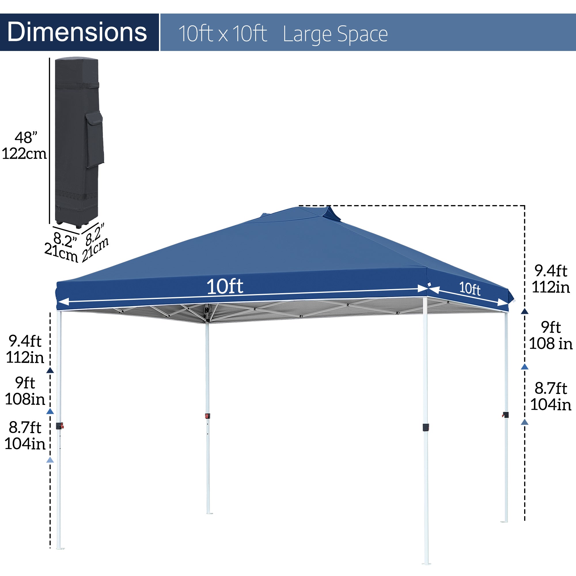 FHFO Canopy Tent 10x10ft Pop Up Gazebo Canopy Shade Outdoor Tent Waterproof&Sunscreen, High Density Silver Coated Oxford Tent,Adjustable Height,8 Stakes,4 Sandbags,4 Ropes,1 Carrying Bag,White