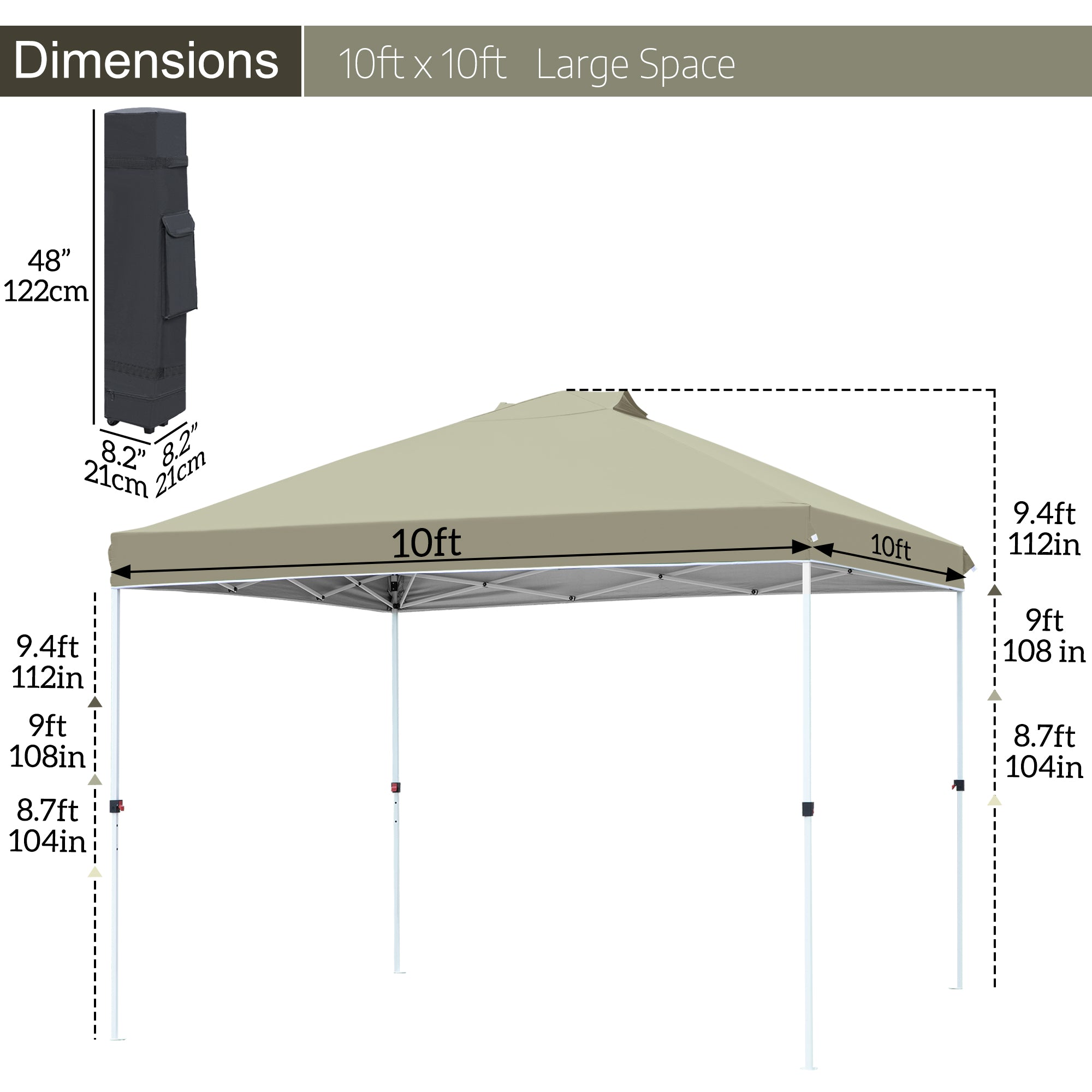 FHFO Canopy Tent 10x10ft Pop Up Gazebo Canopy Shade Outdoor Tent Waterproof&Sunscreen, High Density Silver Coated Oxford Tent,Adjustable Height,8 Stakes,4 Sandbags,4 Ropes,1 Carrying Bag,White