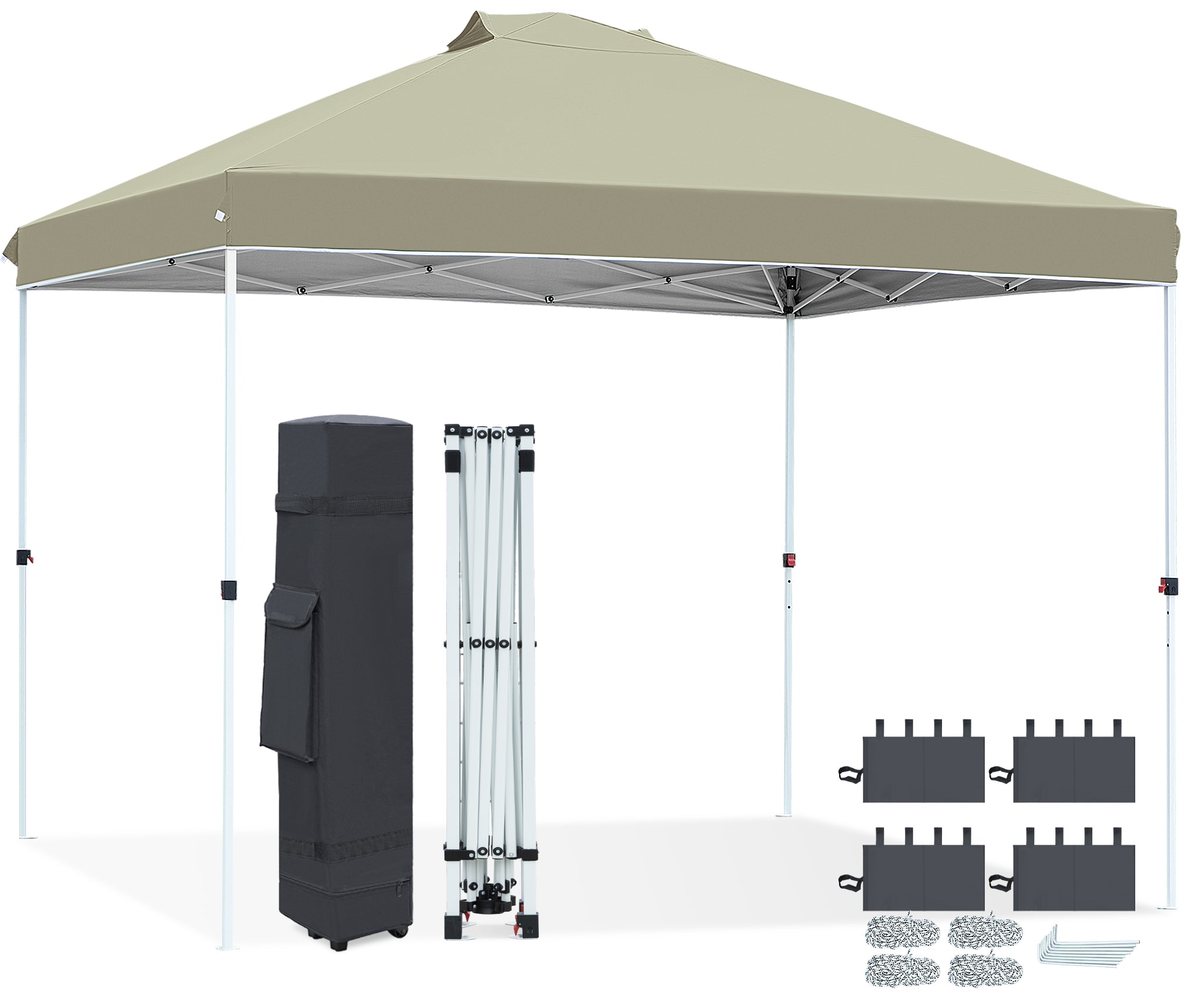 FHFO Canopy Tent 10x10ft Pop Up Gazebo Canopy Shade Outdoor Tent Waterproof&Sunscreen, High Density Silver Coated Oxford Tent,Adjustable Height,8 Stakes,4 Sandbags,4 Ropes,1 Carrying Bag,White