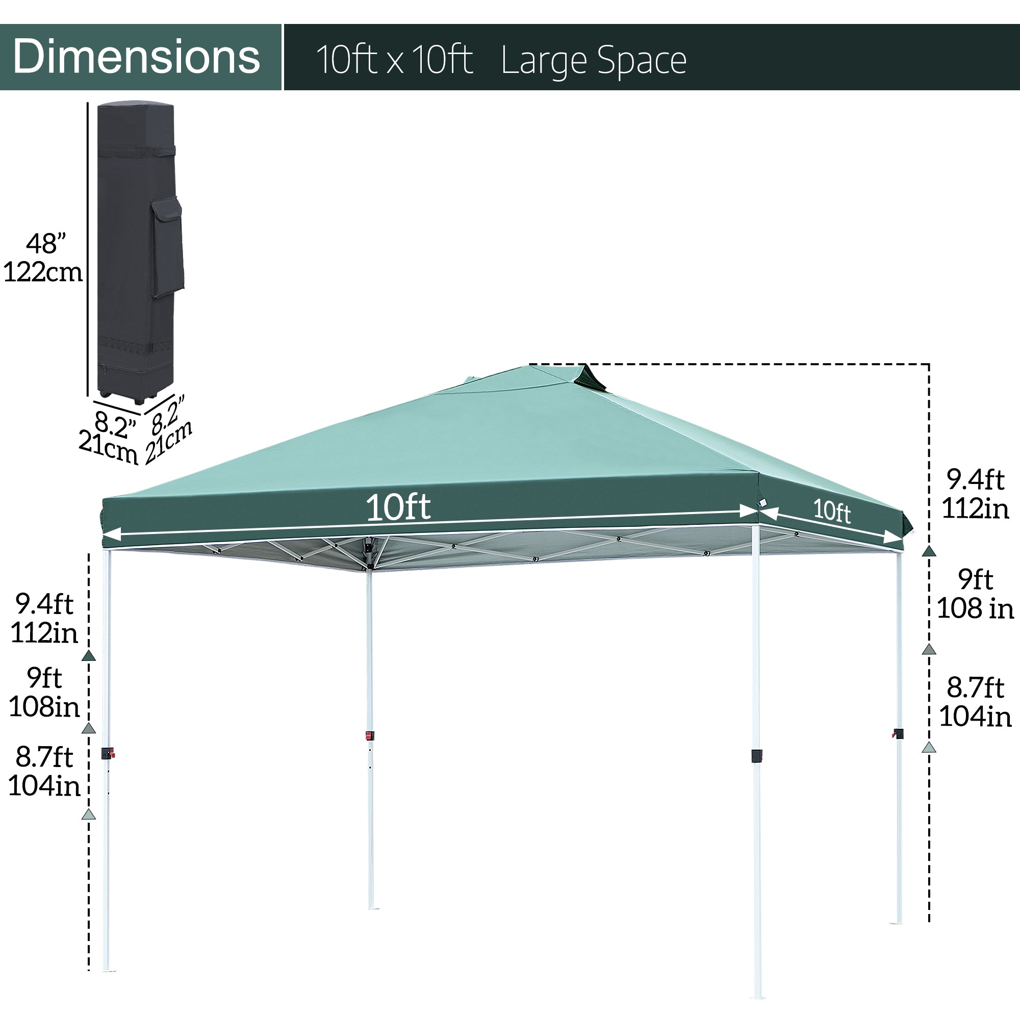 FHFO Canopy Tent 10x10ft Pop Up Gazebo Canopy Shade Outdoor Tent Waterproof&Sunscreen, High Density Silver Coated Oxford Tent,Adjustable Height,8 Stakes,4 Sandbags,4 Ropes,1 Carrying Bag,White